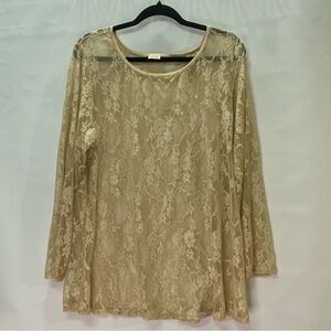 Carrie Allen Vintage Sheer Floral Lace Shimmer Top 2X USA